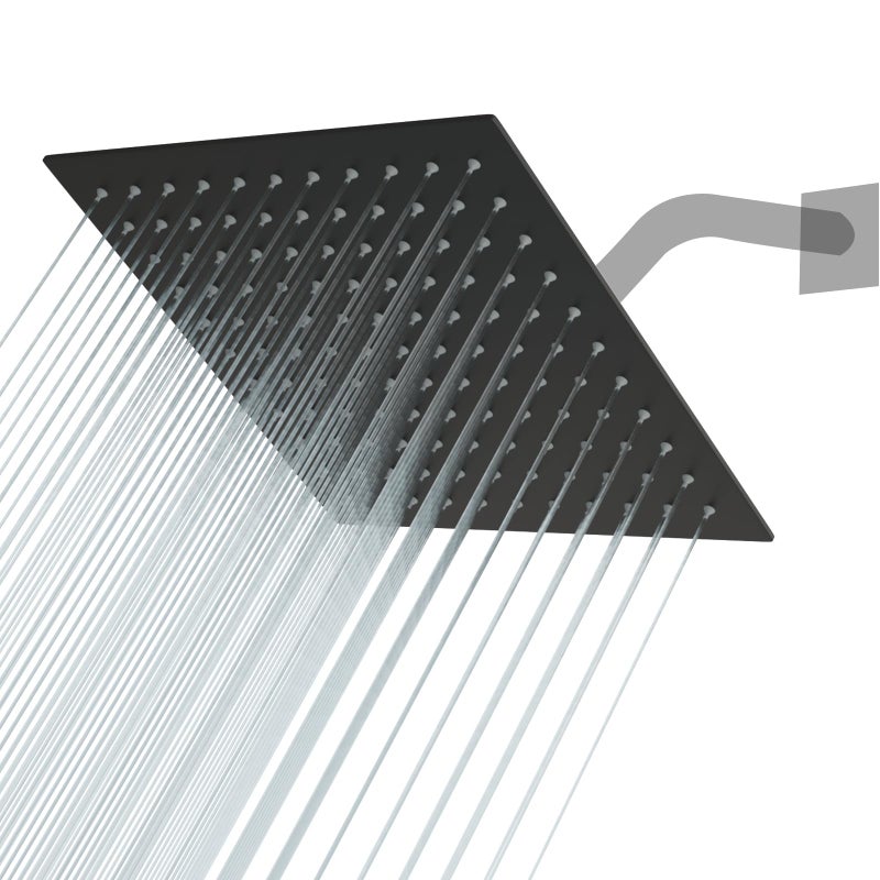 Lordear 12 inch Black Rainfall Shower Head Black Shower Head Square Solid Ultra Thin 304 Stainless Steel Fixed Rain Shower Head with Self Cleaning Nozzles - Image 1